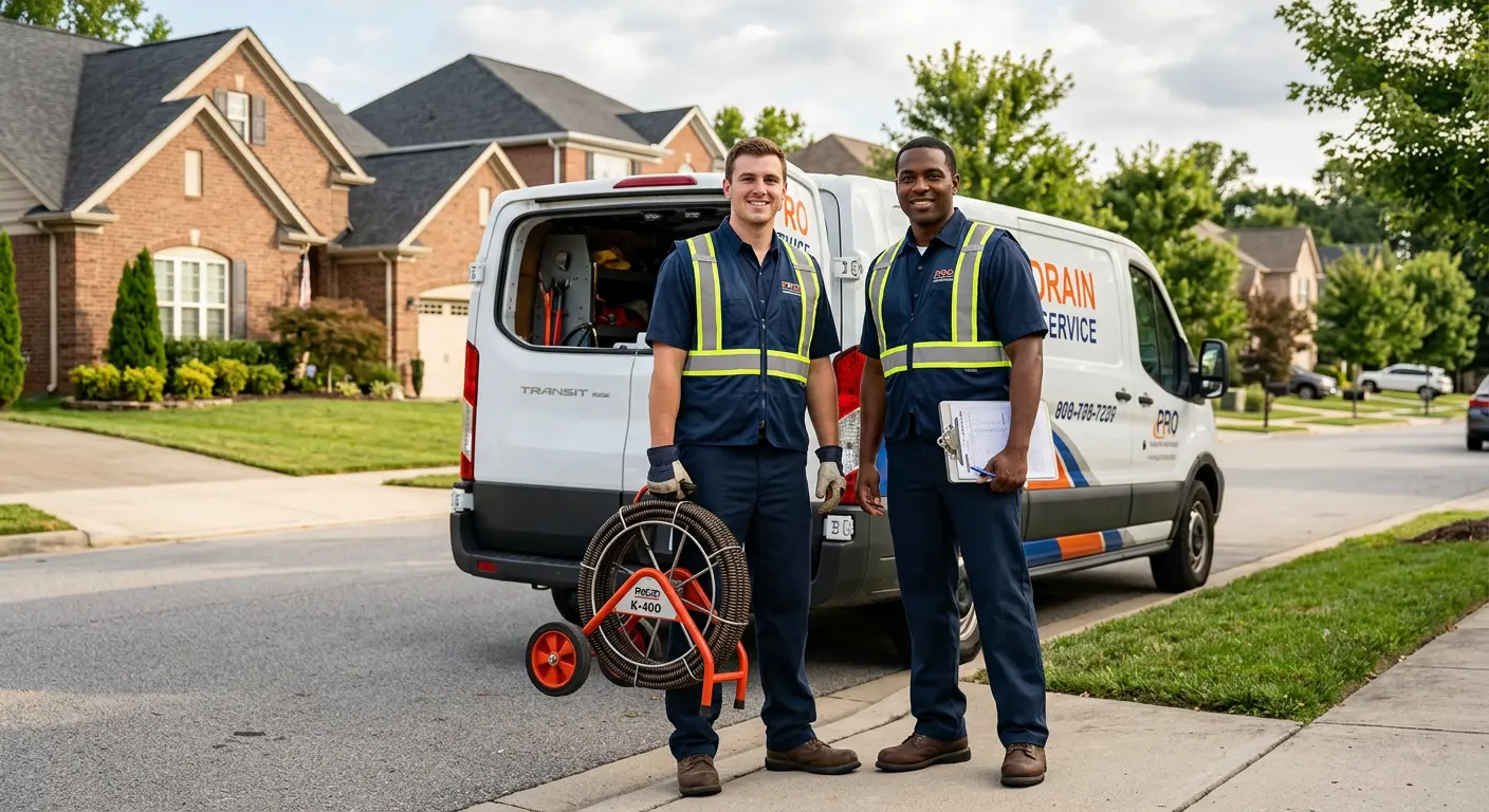 Sewer and drain service team with equipment ready for work in Spencer